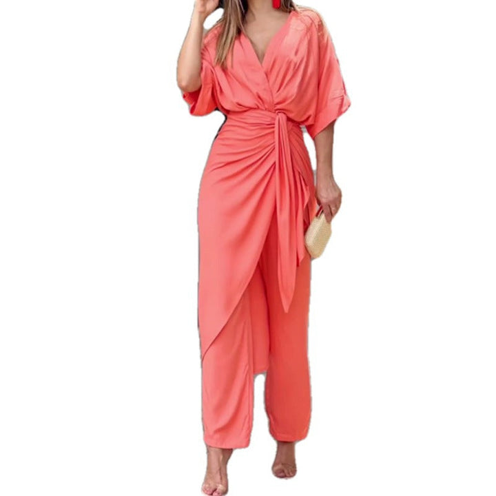 Damen Wickel-Jumpsuit mit elegantem Schnitt und lässigem Flair W&W Mode