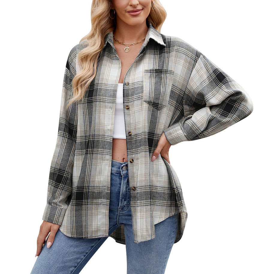 Damen Karierte Oversized Hemdbluse WW