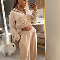 Damen sportliches Fleeceset mit hoher Taille WW