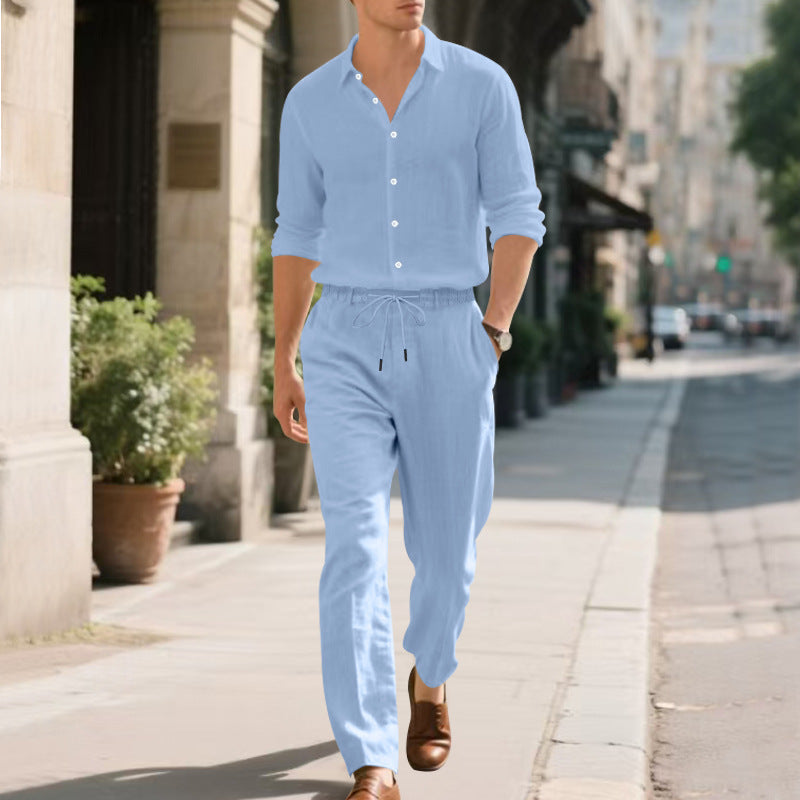 Herren lässige Leinen-Hose mit elastischem Bund und praktischem Kordelzug W&W Mode