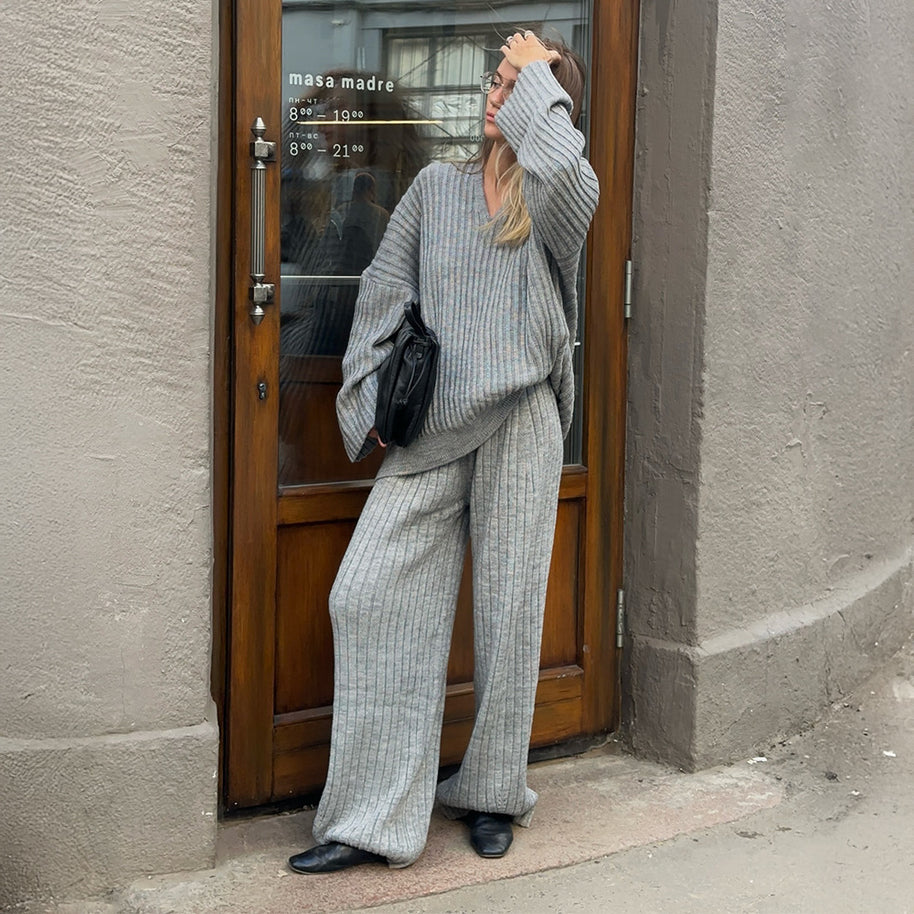 Damen Relaxed Strick-Ensemble mit Schal WW