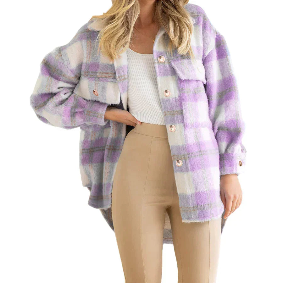 W&W Mode | Street Hipster Stylischer Kariert Wollmantel für Damen | Trendy und Warm