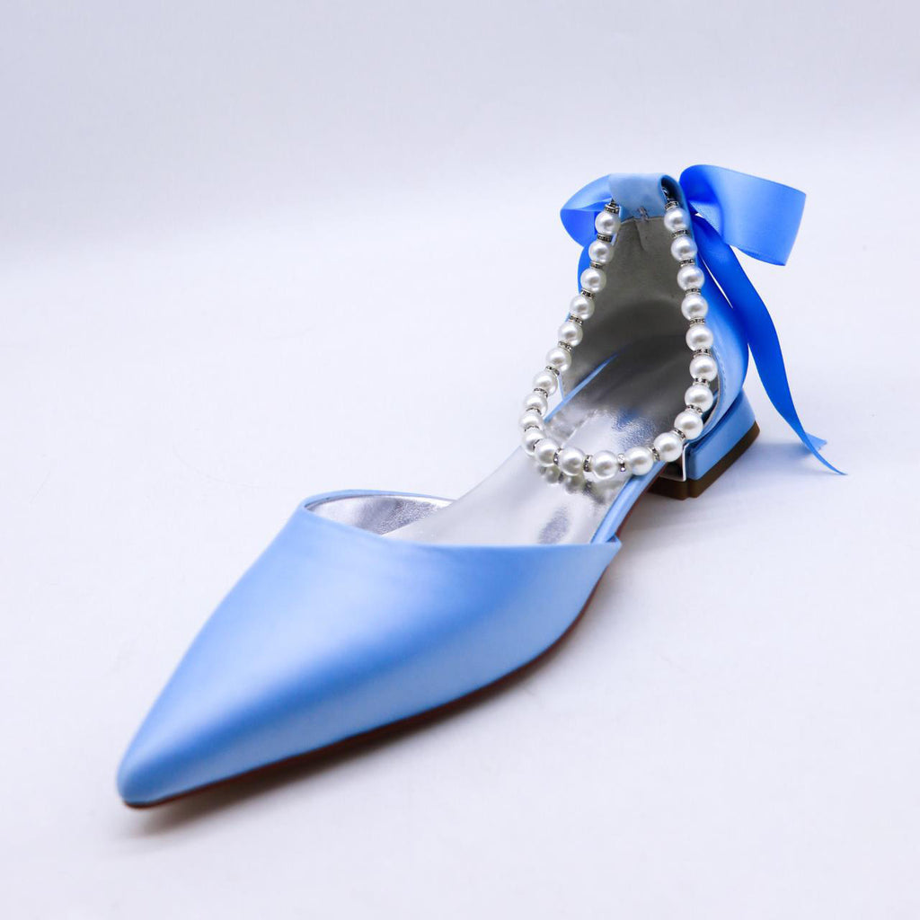 Damen Elegante Spitz-Zehen Ballerinas mit Perlenverzierten Knöchelriemen WW