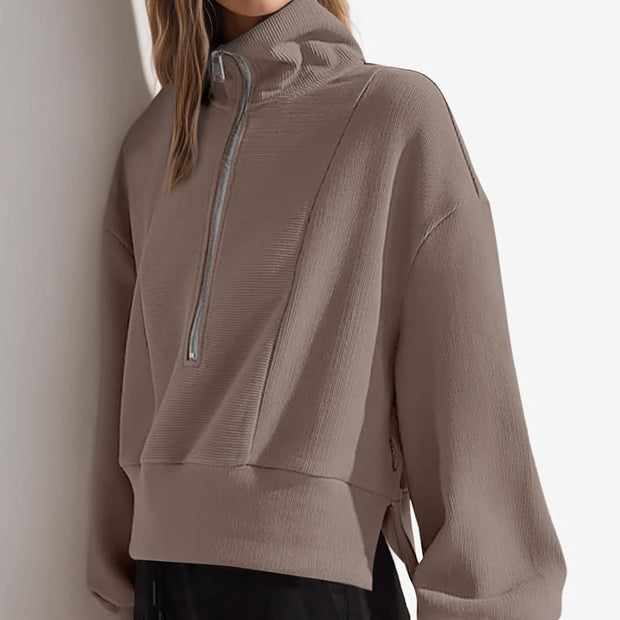 Damen sportlicher Zip-Pullover mit hohem Kragen WW