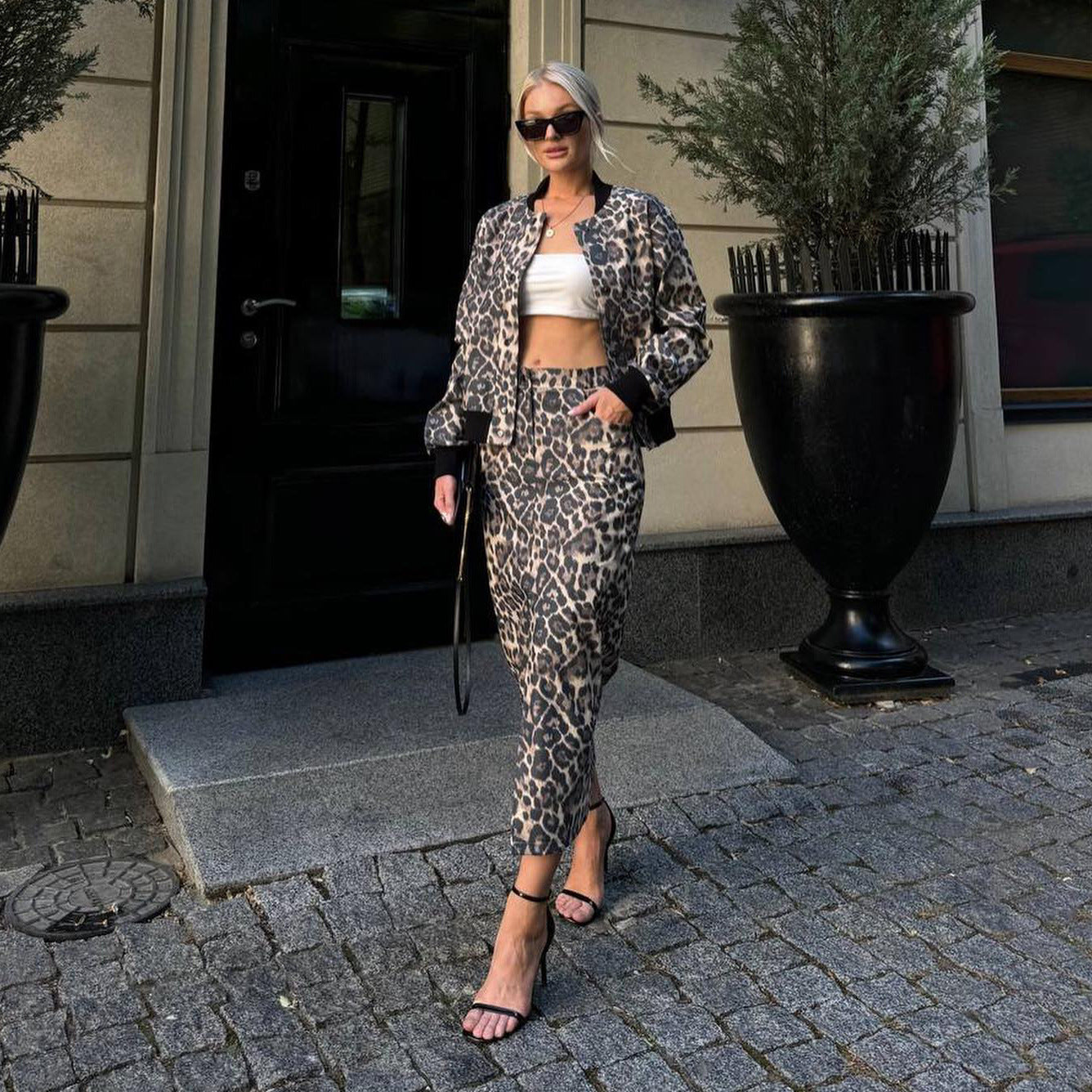 Damen sportliche Bomberjacke und Midirock Set WW