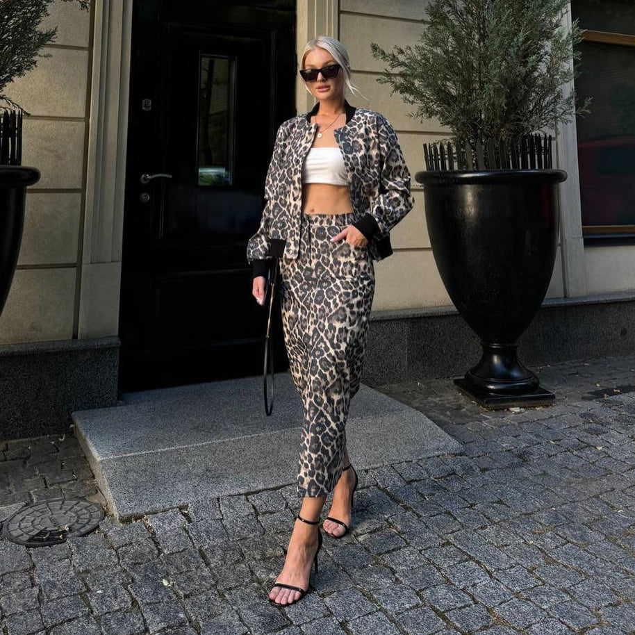 Damen sportliche Bomberjacke und Midirock Set WW