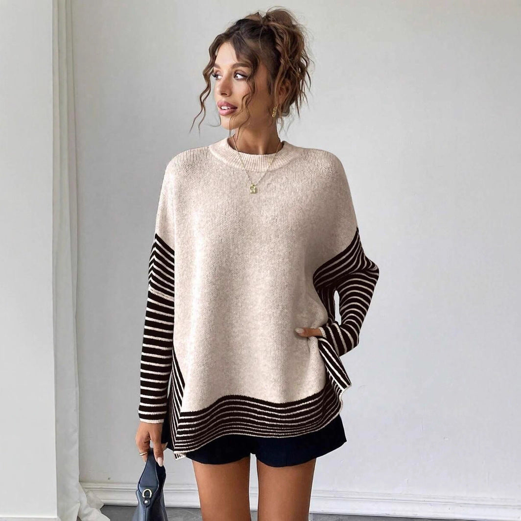 Damen Strickpullover mit modernem Streifenmuster und oversized Schnitt WW