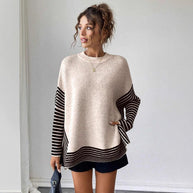 Damen Strickpullover mit modernem Streifenmuster und oversized Schnitt WW