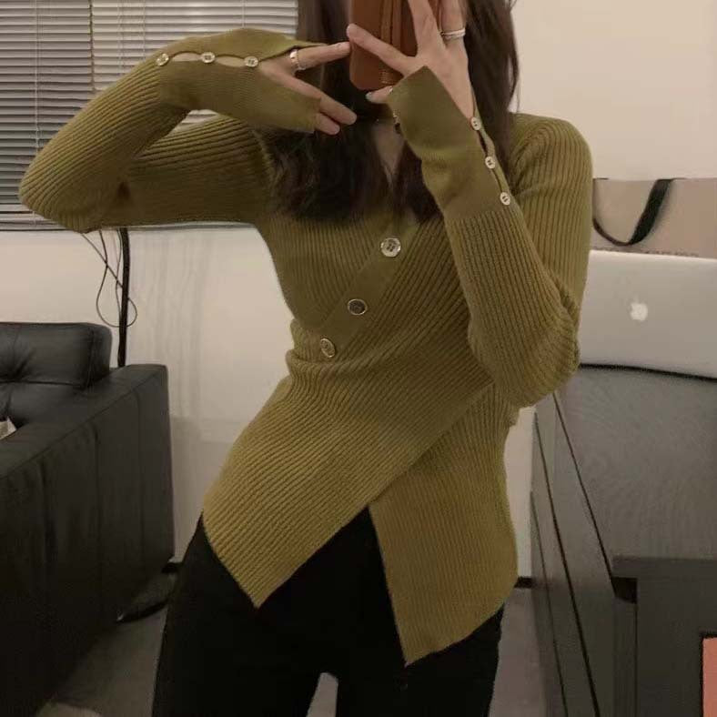 Damen Strickjacke mit asymmetrischem Schnitt und dekorativen Knöpfen WW