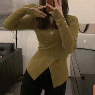 Damen Strickjacke mit asymmetrischem Schnitt und dekorativen Knöpfen WW