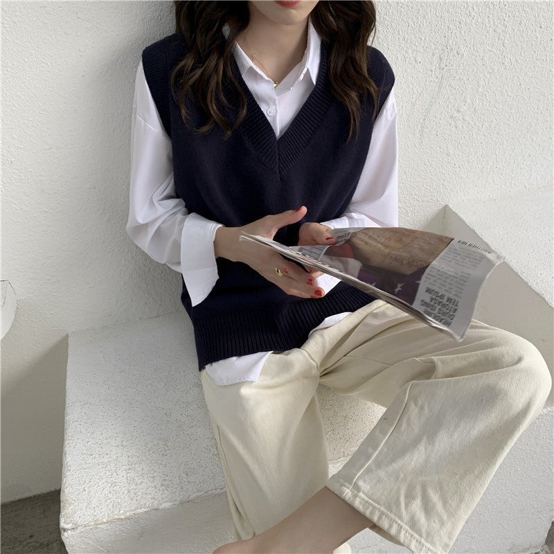 Damen Ärmellose Strickweste mit V-Ausschnitt und Rippdetails WW