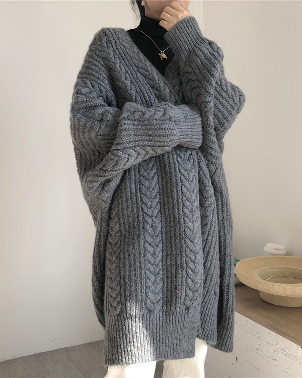 W&W Mode Retro einfach verdickt lose verdrehte lange Strickjacke