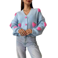 Damen Strickjacke mit fruchtigem Applikationsdesign WW