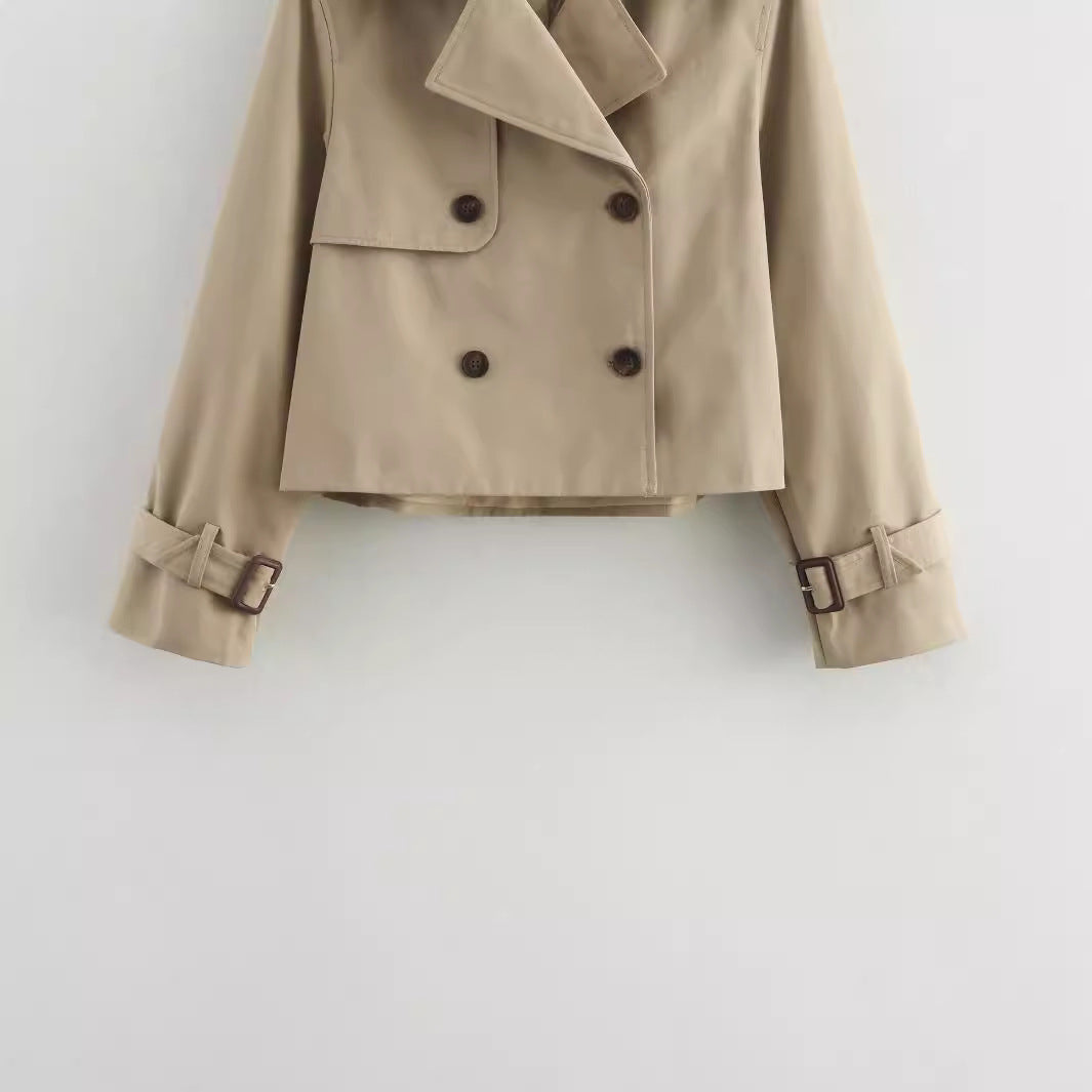 Damen Kurz Cropped Doppelreihige Trenchcoat WW
