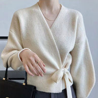 Damen Wickeljacke mit breiten Ärmeln und Taillenknoten WW