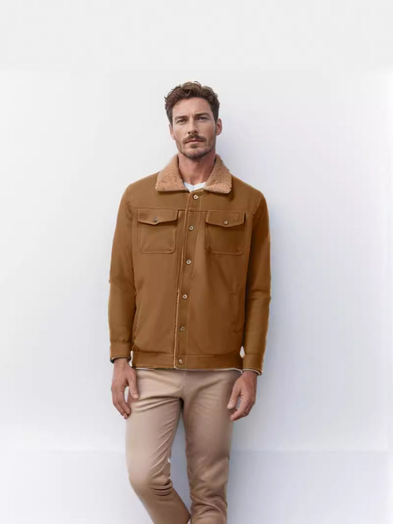 Herren schicke Arbeitsjacke mit weichem Kragen aus Kunstfell WW