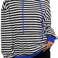 Damen gestreifter Kapuzenpullover mit stylischer Kängurutasche WW