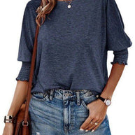 Damen lässiges Oversized T-Shirt mit modischen Puffärmeln und Rundhalsausschnitt WW
