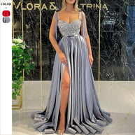 Damen Elegantes Abendkleid mit schimmerndem Oberteil und fließendem Rock WW