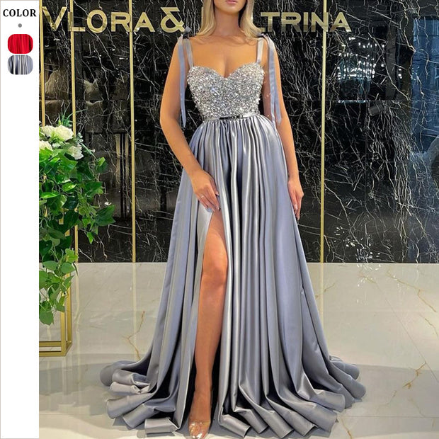 Damen Elegantes Abendkleid mit schimmerndem Oberteil und fließendem Rock WW