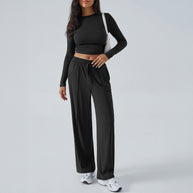 Damen lässiges Zweiteiler-Set mit weitem Oberteil und elastischen Hosen WW