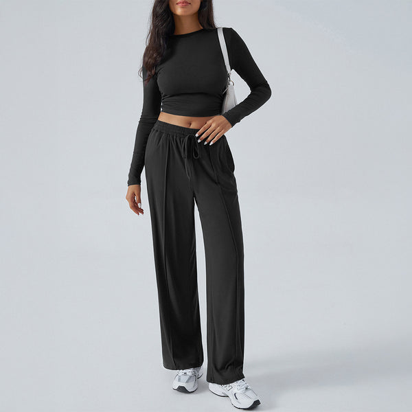 Damen lässiges Zweiteiler-Set mit weitem Oberteil und elastischen Hosen WW