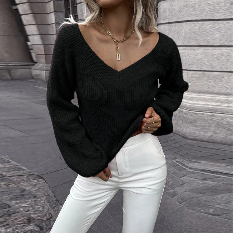 Damen Strickpullover mit V-Ausschnitt und angesagten A-Shape Ärmeln WW