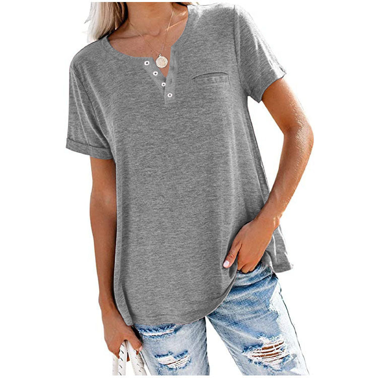 Damen Freizeit T-Shirt mit Knopfleiste und Brusttasche WW