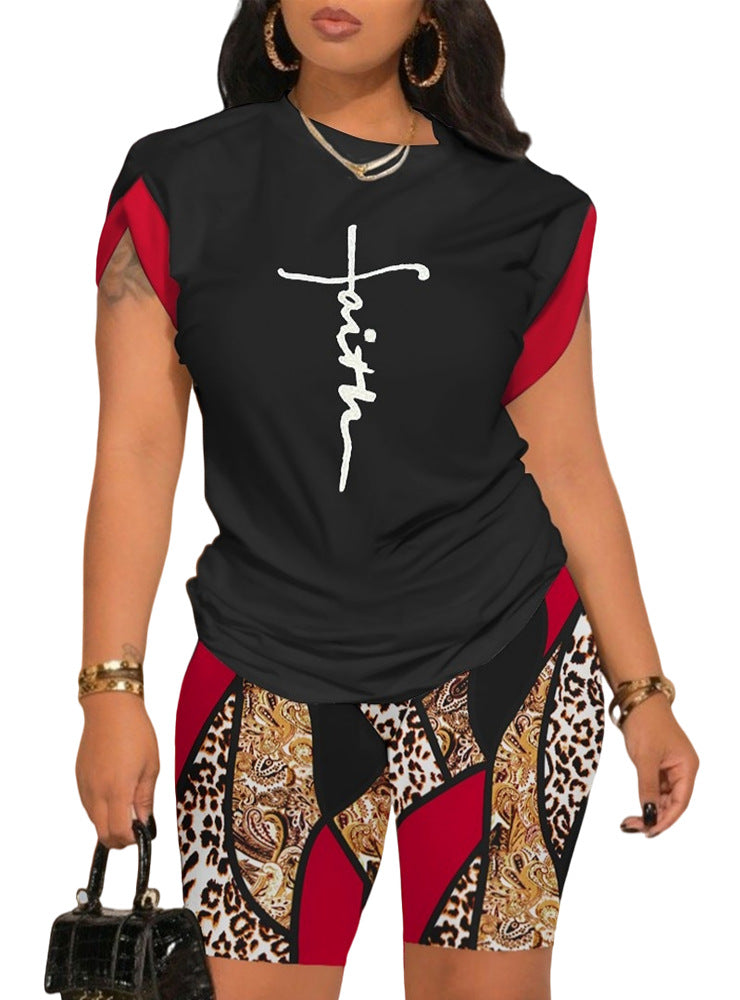 Damen Sport-Set mit inspirierendem Schriftzug und modischem Muster WW