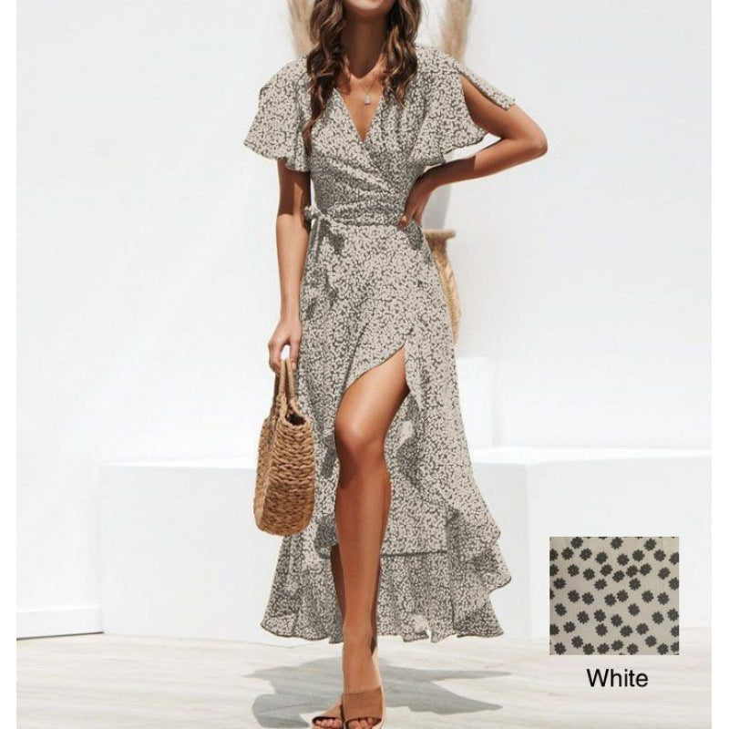 Damen Wickelkleid mit fließendem Schnitt und Volantdetail WW