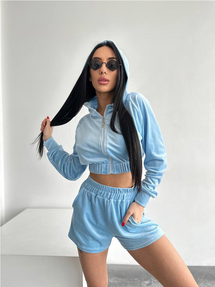 Damen sportliches Fleece Loungewear Set mit Kapuze WW