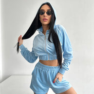 Damen sportliches Fleece Loungewear Set mit Kapuze WW