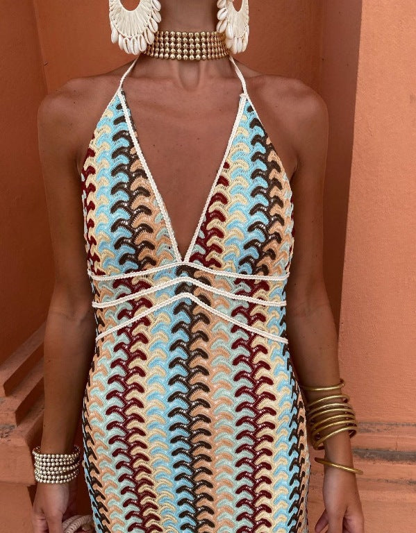 Damen Maxikleid mit tiefem V-Ausschnitt und raffinierten Häkel-Details WW