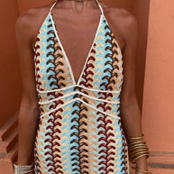 Damen Maxikleid mit tiefem V-Ausschnitt und raffinierten Häkel-Details WW