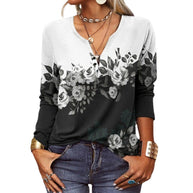 Damen Langarmshirt mit detailliertem Druck und Knopfleiste WW