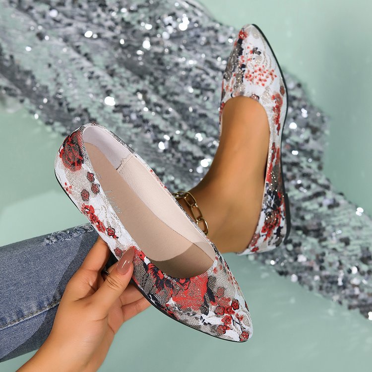 Damen Ballerinas mit floralem Muster und elegantem, spitzem Zehenbereich W&W Mode