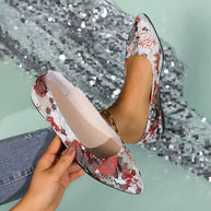 Damen Ballerinas mit floralem Muster und elegantem, spitzem Zehenbereich W&W