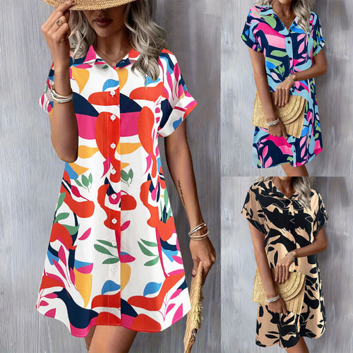Damen Blusenkleid mit Knopfleiste und floralem Muster W&W Mode