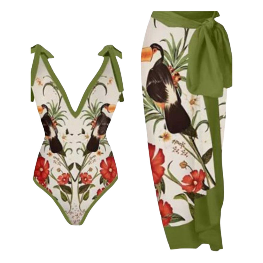 Damen Pareo mit botanischem Muster und stilvollem Bindegürtel WW