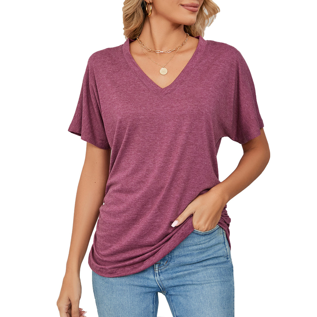 Damen V-Ausschnitt T-Shirt mit lockerem Schnitt und seitlichen Raffungseffekten WW