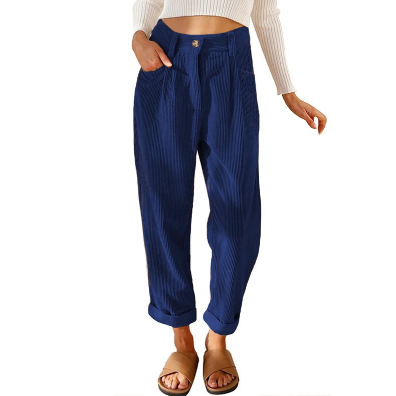Damen Bequeme und elegante Hochtaillierte Hose mit feinem Rippmuster WW