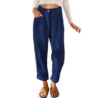 Damen Bequeme und elegante Hochtaillierte Hose mit feinem Rippmuster WW