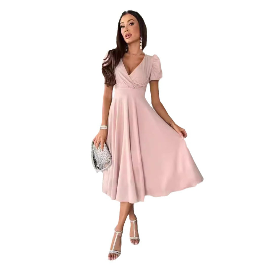 Damen A-Linien Kleid mit schickem Wickelausschnitt und eleganten Blenden WW