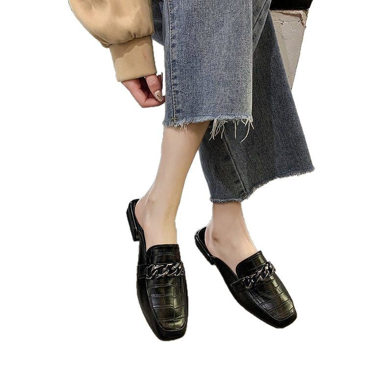 Damen elegante Slingback-Pantoletten mit Ketten-Detail W&W