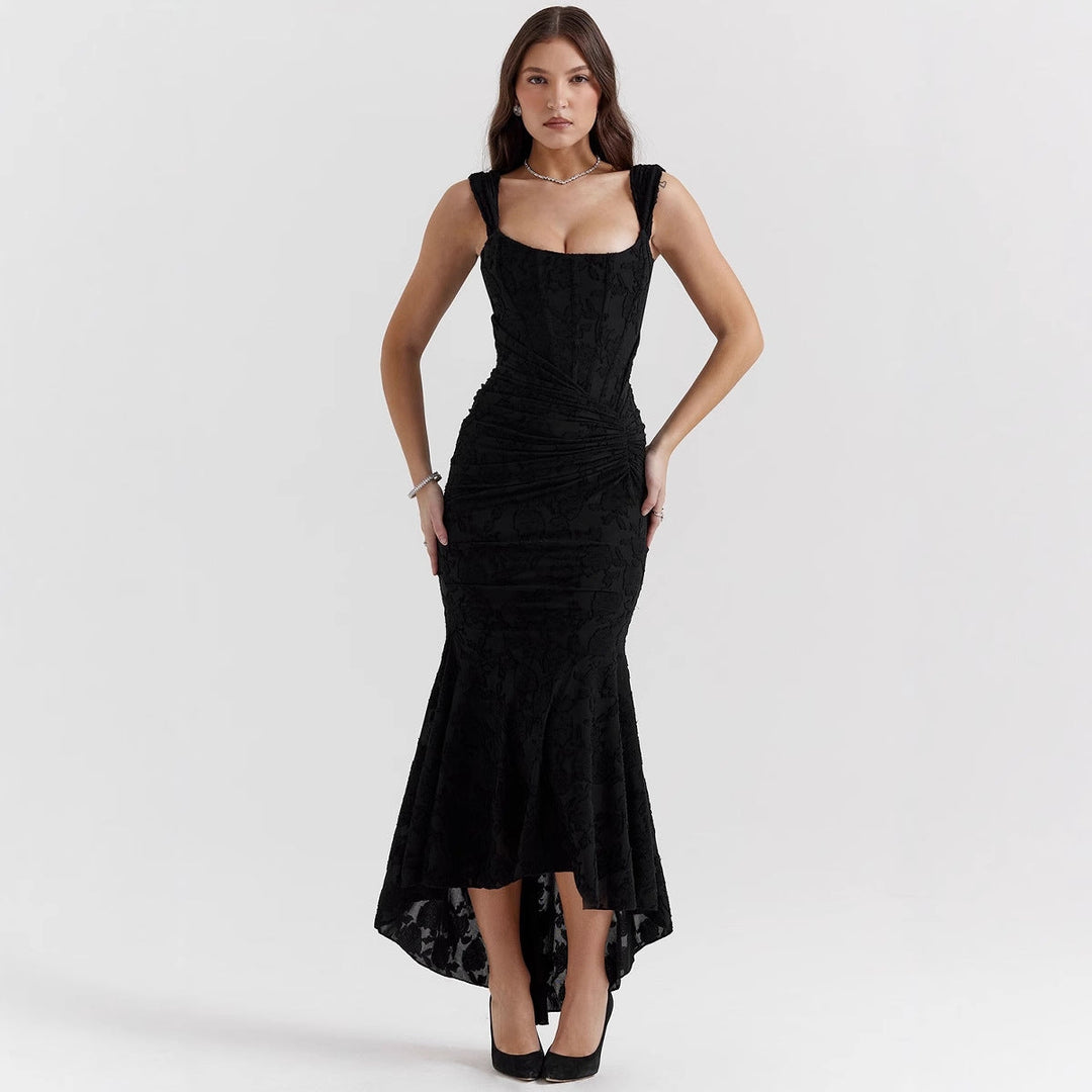 Damen Elegantes Maxikleid mit floralem Relief und asymmetrischem Saum W&W Mode