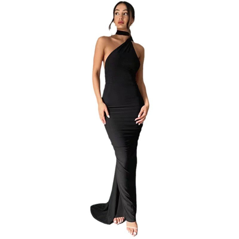 Damen Abendkleid im asymmetrischen Schnitt mit elegantem Schlitz und fließendem Stoff WW