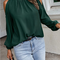 Damen schickes Oberteil mit schulterfreien Einsätzen und eleganten Rüschendetails WW