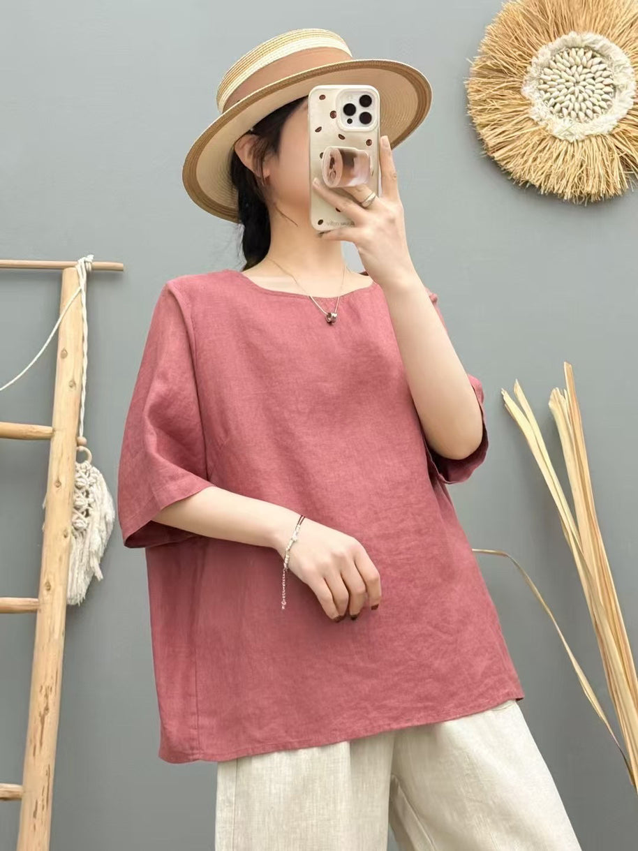 Damen Relaxed Fit Leinen Oversized Top WW