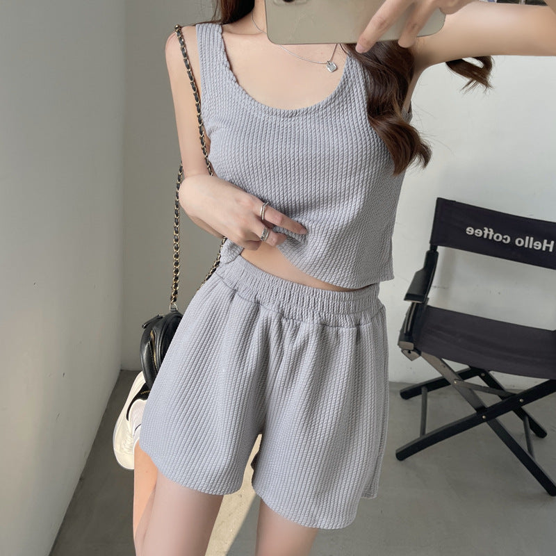 Damen Rippen Cropped Tank und Shorts Set WW