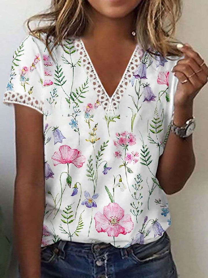 W&W Mode | Elegantes T-Shirt Mit Kurzen Ärmeln Und V-Ausschnitt Print Für Damen